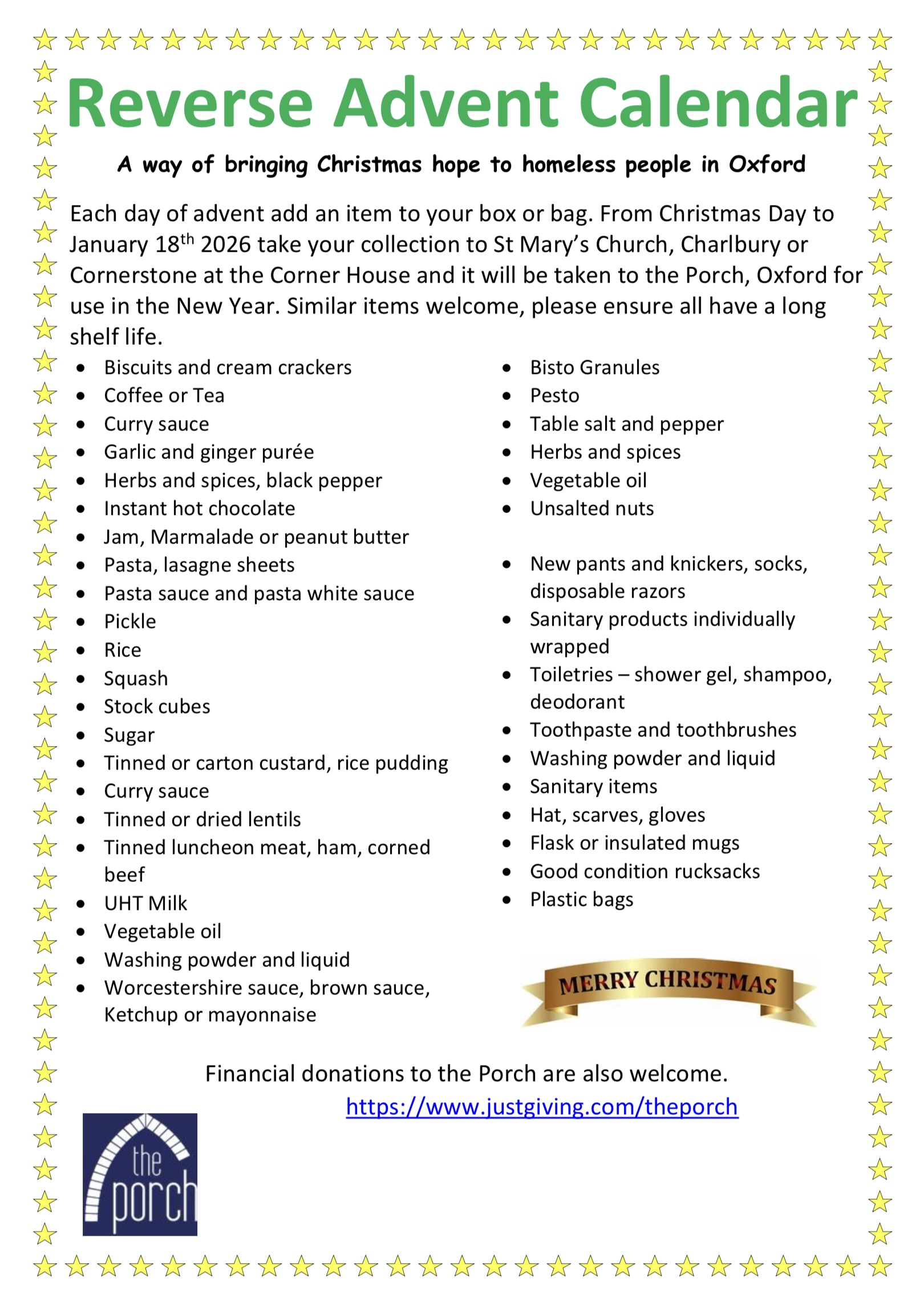 Bring hope to the homeless with our Reverse Advent Calendar